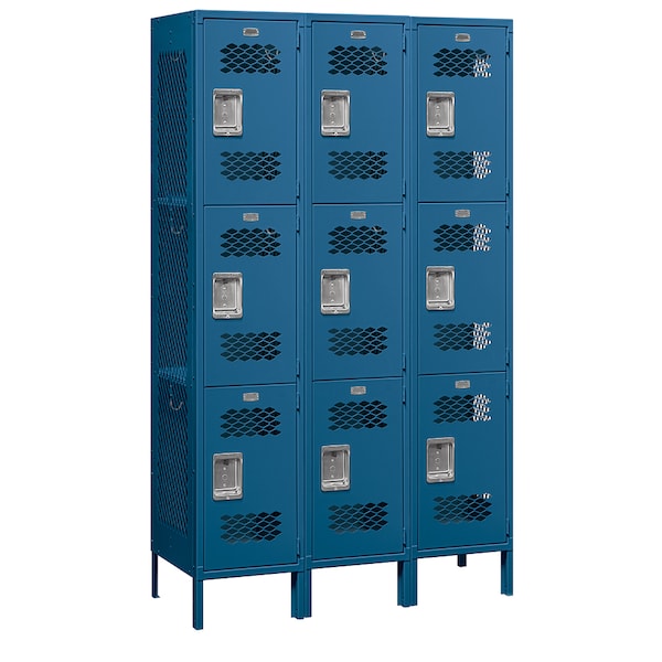 Salsbury Industries Wardrobe Locker, 45" W, 18" D, 78" H, (3) Wide, (9) Openings, Blue 83368BL-U - main